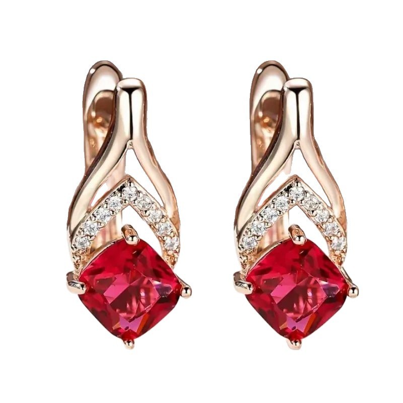 Rose Gold Inlaid With Red Zircon Eardrops Earrings
