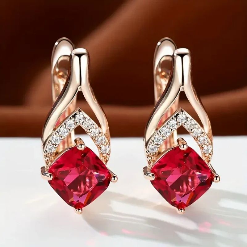 Rose Gold Inlaid With Red Zircon Eardrops Earrings